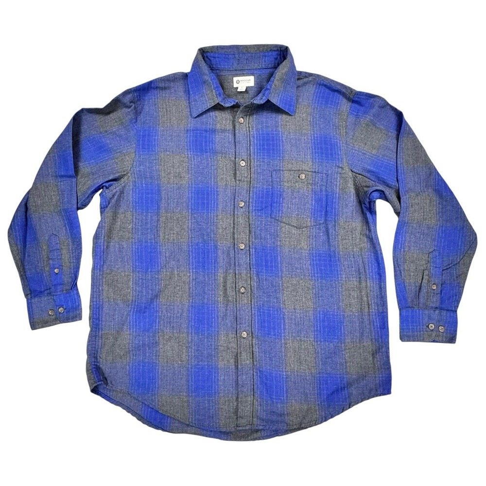 Haggar Button-Up Shirt Mens Large Blue & Gray Plaid Long Sleeve Casual Woven